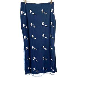 Knitt Mixx Bue Mesh Floral Embroidered Midi Straight Skirt Medium